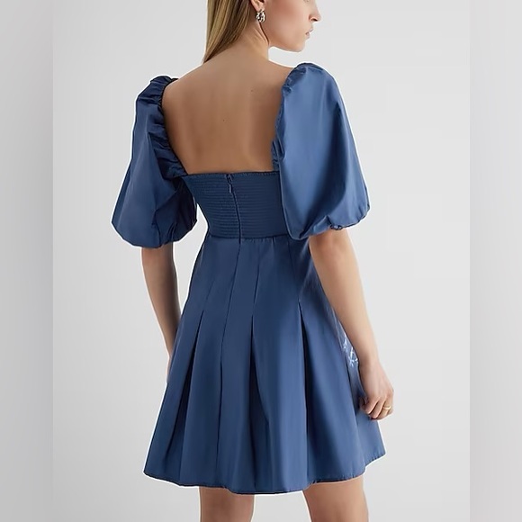 Floral Twist Front Puff Sleeve Pleated Mini Dress - Picture 3 of 8